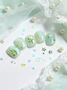 5g Glitter Kuku Campuran Warna Hijau Mint, Glitter Berbentuk Bintang, Bunga, dan Kelinci Tidak Beraturan, Stiker Dekorasi Kuku, Bahan Kuku Tempel DIY - Mint Green - View 5