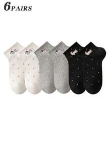 3/6/20/30 Pairs Women's Black White Grey Combination, Cute Dachshund Embroidery, Vertical Ribbed, Spring Summer Thin, Breathable Knit Fabric, Minimalist, Pure Cute Style Ankle Socks, Home, Commute, Date, Holiday Gift - Multicolor - View 16