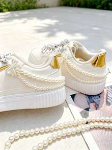 8pcs Versatile ABS Pearl Chain Bow Shoe Charms, DIY Detachable Shoe Decorations, Shoe Accessories Suitable For Sneakers, Sports Shoes, Casual Shoes, Holiday Gifts - Silver - View 4