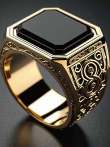 1pc Men's Business Fashion Luxury Vintage Personalized Ring, Wedding Engagement Party Jewelry Gift - Gold - View 1