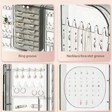 Wall Mount Double Sided Jewelry Storage Organizer, Large Hanging Jewelry Box For Necklaces Earrings Rings Bracelets, Dustproof Accessory Display Holder For Wall & Closet - Grey - View 8