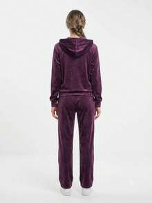 Plush Velvet Set / Women's Zip-Up Hoodie - 中紫紅色 - 查看 2
