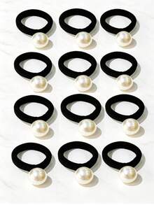 20PCS/10PCS/5PCS/3PCS/1PC Premium Faux Pearl Hair Ties, Durable High Elasticity Ponytail Hair Bands, Women's Hair Accessories - Multicolor - View 5