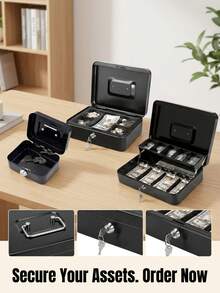 Caja de seguridad de gran capacidad con cierre de clip de resorte de seguridad - Estructura de metal resistente, incluye bandeja extraíble para monedas y organizador de efectivo, disponible en 4 estilos. Opción de diseño de hucha disponible. - Multicolor - Ver 11