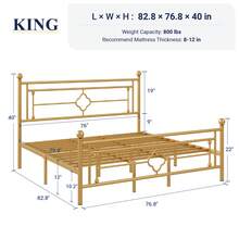 Allewie Twin/Full/Queen/King Size Metal Platform Bed Frame With Victorian Vintage Headboard And Footboard/Mattress Foundation/Under Bed Storage/No Box Spring Needed/Noise-Free/Easy Assembly, Gold - 金色 - 查看 11