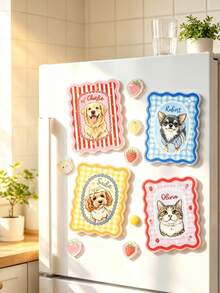 Personalized Pet 2D Flat Portrait Fridge Magnet, Customized Dog Cat Photo Magnetic Sticker, Pet Lover Gift, Pet Owner Gift, Dog Mom Magnet, Mother's Day Gift, Unique Pet Owner Gift, Home Kitchen Decor - Multicolor - View 2