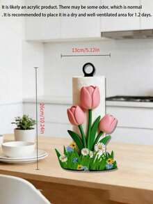 2D Acrylic Kitchen Towel Holder 1pc Pink Tulip Design Elegant Desktop Paper Towel Rack Storage Organizer Without Towels Or Fabric Interesting Gift - Multicolor a - View 10