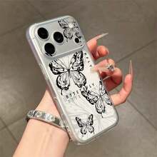 1件 Ins 啞光蝴蝶圖案手機殼，適用於 17 16 15 14 13 12 11 Pro Max，透明手機保護殼 防水 防震 防刮 - 無色 - 查看 1