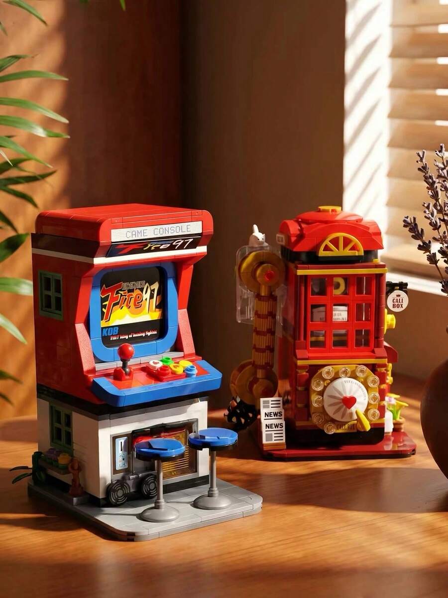 600+Pcs Vintage Realistic Game Console, Telephone Booth, Radio Building Block Set, Suitable For Display Collection, Window Display Decoration, Imaginative Exquisite Gift, Choice For Various Holidays - Multicolor - View 1