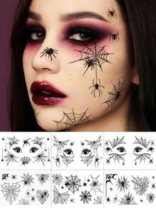 6 Sheets Spider Face Tattoos Spider Web Face Stickers Scary Vampire Temporary Tattoos Goth Makeup Waterproof Witch Tattoo For Festival Prank Party Cosplay Halloween Decorations - Multicolor - View 8