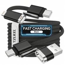 Kabel Charger Universal 4-in-1 Tzlrxl yang Dapat Diganti, Kabel Data Multi-Port Pengisian Cepat, Kawat Nilon Kepang Tahan Lama Kompatibel dengan Berbagai Perangkat, Berbagai Warna - Hitam - View 8