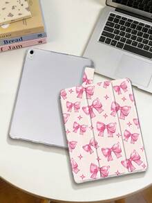 1件粉色蝴蝶結星星圖案平板電腦保護殼，適用於 iPad Mini 4/5/6/7/Air/Air 2/9.7/10.2/10.5/10.9 (Air 4-Air 8)/Pro 11/10th Gen/A16/Pro 11 2024、Galaxy A8，彩繪圖案軟殼，三折支架，自動休眠/喚醒，內置筆槽，不含筆 - 彩色 - 查看 4