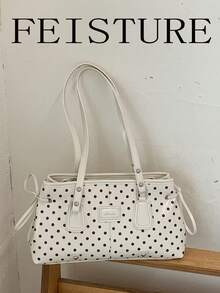FEISTURE 1pc Polka Dot Print Women's Shoulder Bag, Suitable For Girls, Ladies, College Students, New Professionals And White-Collar Workers, Perfect For Work, Business, Commute, School - White - View 3