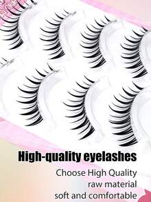 5 Pairs Wet-Look Pointed Dense Girl Group Style Invisible Band Eyelashes, Wet-Tip Flowing Realistic Mink Faux Eyelashes, Big Eye Korean-Japanese Doll Style Pointed Column Eyelashes For Date And Daily Wear - Black - View 8