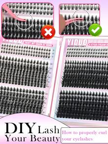 YIDUO 1015片 8款假睫毛簇集套組，D捲度蓬鬆款，含底款A/B、仙女款、卡通尖頭款，100D、150D、0.07mm D捲度 5-18mm 混長自然款，含Bond&Seal*2、卸除液、鑷子、睫毛刷，居家DIY使用 - 黑色 - 查看 7