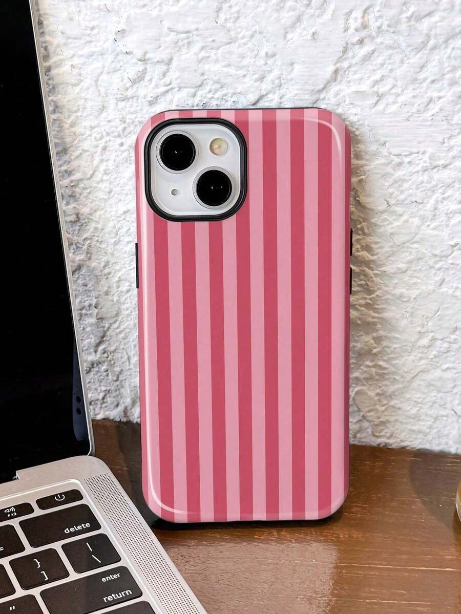 1 Piece Of Simple Artistic Style Colorful Striped Pattern Glossy Two-In-One Hard Phone Case, Compatible With Samsung/11/12/IPhone13/14/15/IPhone16/IPhone17 Pro Max - 白色18 - 查看 1