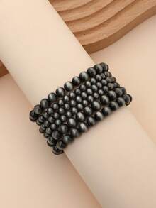 6pcs/Set Round Faux Pearl Women's Bracelets, Vintage Bohemian Western Country Style, Fashion Women's Jewelry, Western Style Jewelry - Black and White - View 8