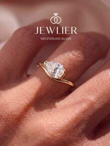 1 pieza Anillo de plata de ley 925 con onda de lágrima y cristal, joya exquisita y única, regalo adecuado para asistir a bailes, reuniones y fiestas - ondas de gotas de agua - Ver 3