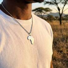 Africa Map Necklace, African Continent Outline Pendant, African-Inspired Jewelry, Stainless Steel Jewelry Gift For Him - Silver - View 2