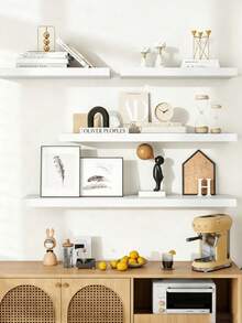 1 PC Living Room & Dining Room Partition Shelf, No-Drill Wall-Mounted TV Wall Rack - White - View 1