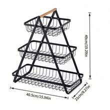 2-Tier & 3-Tier Fruit Basket, Portable Fruit Bowl With Wooden Handles, For Kitchen Storage, Holds Fruits, Vegetables, Bread, Snacks And Bananas, Detachable Rectangular Metal Baskets, Countertop Storage Home Decor (Black And White Available) - View 11
