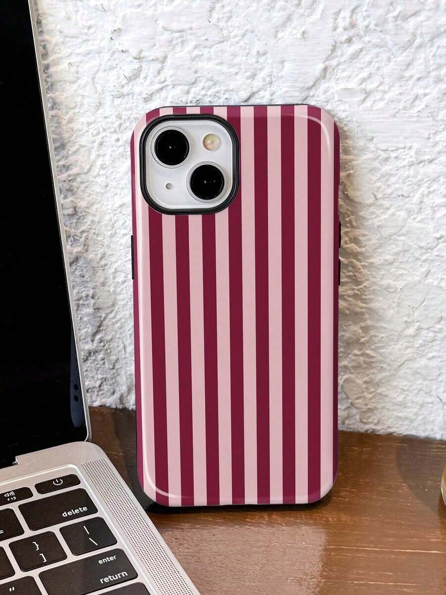 1 Piece Of Simple Artistic Style Colorful Striped Pattern Glossy Two-In-One Protective Case, Full-Cover Hard Phone Case, Compatible With Samsung/Compatible With 11/12/IPhone13/14/15/IPhone16/IPhone17 Pro Max - 白色6 - 查看 1