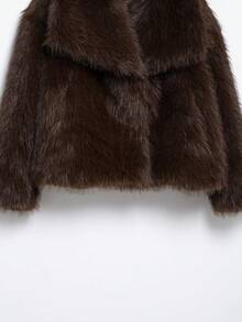 Women's Faux Fur Jacket, Fluffy Coat, Autumn/Winter Outfit, Women's Fashion New Long Sleeve Plush Short Coat - Coffee Brown - View 5