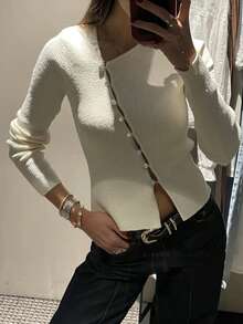 Women's New Autumn V-Neck Long Sleeve Knit Cardigan, Design-Focused For Daily Commute And Travel White Fall - White - View 4