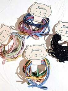 6/24pcs Sweet Girl Elastic Ponytail Hair Ties, Minimalist Basic Bow Hairbands, Candy Color High Elasticity Hair Accessories - Multicolor - View 2