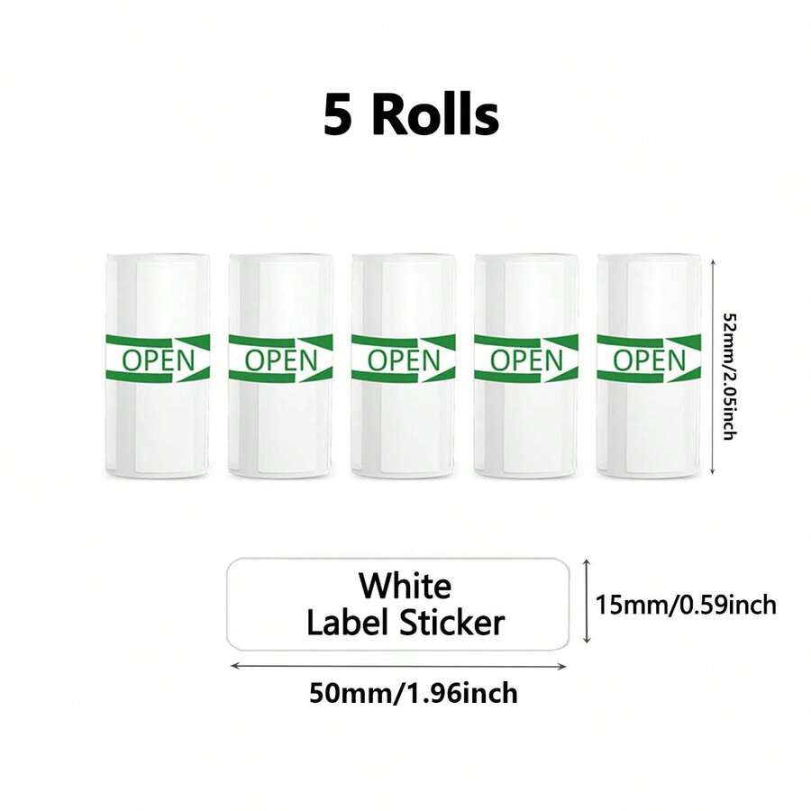 Mini 貼紙標籤印表機用熱感紙 5/10 捲 50x15mm,適用於 Miouca 熱感標籤印表機,白色黏性貼紙,居家辦公室學校收納整理用 - 查看 1