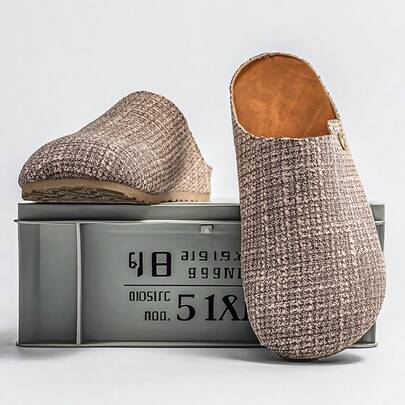 Men's Casual Retro Slouchy Slip-On Mule Shoes With Metal Decor, Half-Toe Slip-On Slippers