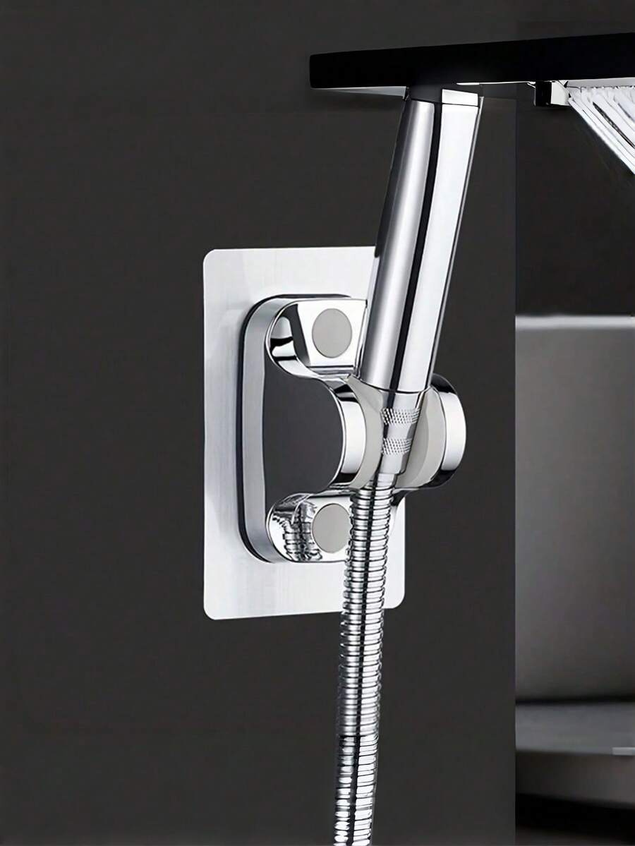 1pc No-Drill Wall Mounted Storage Rack, Universal Fixed Shower Base, No-Drill Shower Bracket, Adjustable Shower Head Holder For Bathroom And Bathtub