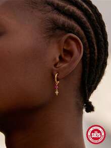 1pc 925 Sterling Silver Star & Moon Earring Pendant Series, 18K Gold Plated DIY Jewelry Pendant, Hoop Pendant, Earring Making Accessories - Gold - View 5