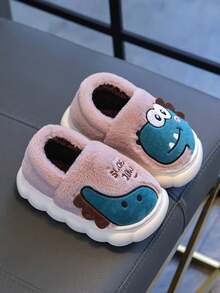 1 Pair Kids Slippers, Toddler Boy Cartoon Dinosaur Indoor Non-Slip House Shoes, Autumn/Winter - Brown - View 4