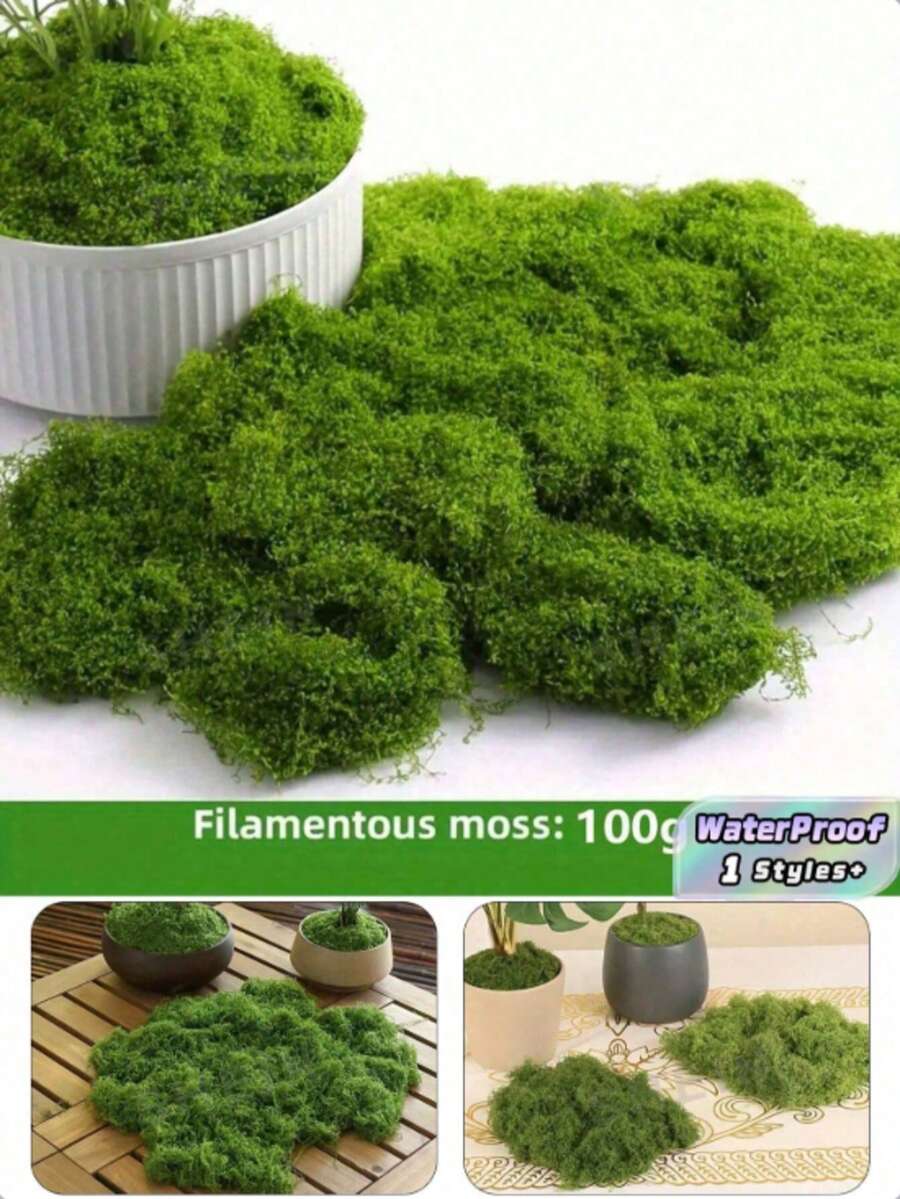 1 Pack 100g Artificial Moss, Suitable For Home Decor, Micro Landscape Arrangement, Lawn Micro Landscape, Potted Plants And Garden Landscape Decoration, Suitable For Valentine's Day, Valentine's Day Wedding, Birthday And Other Occasions - A - View 1