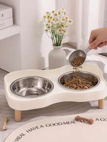 Detachable Stainless Steel Double Pet Bowl Set With Plastic Support Legs Elevated Pet Feeder, Anti-Slip Neck Protection Cat And Dog Food And Water Bowl, Pet Daily Feeding Supplies - 350*2 - View 4