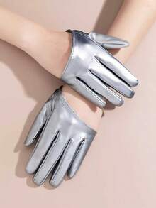 1 Pair Women's Half-Finger Leather Performance Gloves, Stage Performance Decorative Split-Finger Gloves - Black - View 3