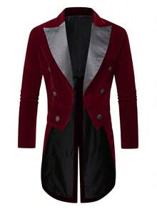 Men's Contrast Color Velvet Tuxedo Jacket For Banquet, Wedding And Hosting - Red - View 2