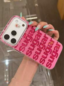 Casing Ponsel Premium Gaya Korea Laser Warna Pink dengan Huruf Inggris, Kompatibel dengan iPhone 17 Pro Max 16 15 14, Perlindungan Penuh Anti Jatuh, Desain Niche untuk Perempuan 18 18 Pro Max - Hot Pink - View 5