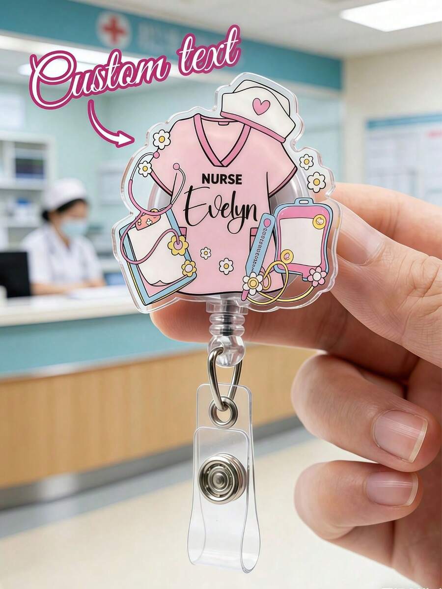 Customizable Retractable Nurse Badge Holder, Personalized Acrylic Text Badge Holder, Suitable For Nurses, Registered Nurses, Medical Students And More - Multicolor 1 - View 1
