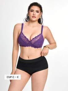 Slumbrini 1件大码女士蕾丝拼接舒适钢圈文胸 - 紫色 - 查看 1