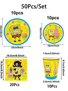 SpongeBob SquarePants Yellow Sponge Starfish Theme Party Tableware, Napkins, Plates, Paper Cups, Suitable For Holiday, Birthday Decoration, Party Decoration, Scene, Atmosphere, Gift - Multicolor - View 8
