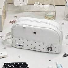 1pc White Polka Dot Foldable Pencil Case, Minimalist Portable Storage Bag With Mesh Compartment And Zipper Closure, Large Capacity Organizer For Pens, Makeup Tools, Beauty Accessories And Small Items - White Polka Dot Foldable Pencil Case - View 8