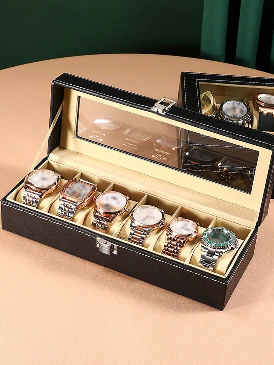 3/6/10/12 Grid Wooden Watch Storage Box With Glass Lid, Black/Walnut Color Watch Display Storage Box, Dust-Proof Velvet Lining, Men's And Women's Watch Collection Box, Birthday Christmas Gift, Halloween Gift, Christmas Gift