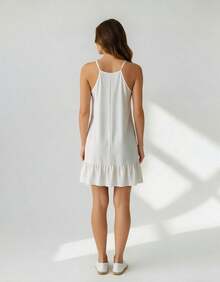 Vestido Curto Com Babado E Alças Finas - Branco - Visão 3