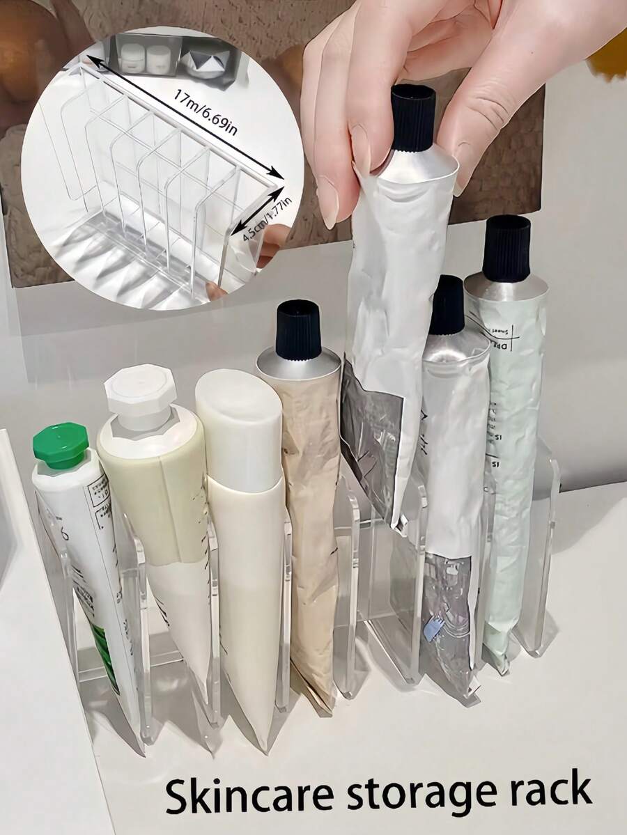 1pc Transparent 7-Compartment Desktop Hand Cream Storage Box, Multi-Slot Large Capacity, Suitable For Sewing, Vanity, Cosmetics Organization, Skincare Storage Rack, Eyeshadow Storage Box, Divider Display Shelf, Vertical Transparent Powder Blush Makeup Powder Desktop Storage Box