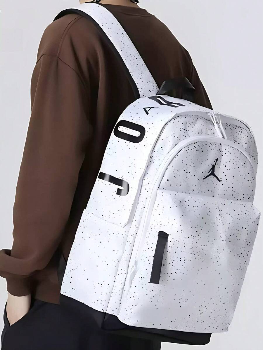 Nike JORDAN AJ Starry Pattern Basketball Backpack For High School Students, Ultra-Lightweight, Foldable, Daily Use, Size: Approx. 30.5*17.8*49.5cm - White/Black/Red - View 1