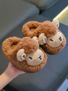 1 Pair Kids Boys Girls Winter New Cute Lamb Fuzzy Slippers Warm Indoor House Shoes - Brown - View 2