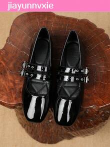 JiaYunNvXie 2026 Vintage Mary Jane Ballet Shoes For Women, Uniform Style, Plus Size, Double Strap - Black - View 11