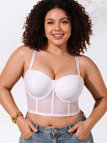 Plus Size Strapless Bra - Sheer Mesh Panels, Supportive & Comfortable Fit, Suitable For Formal Occasions And Everyday Wear - White - View 4